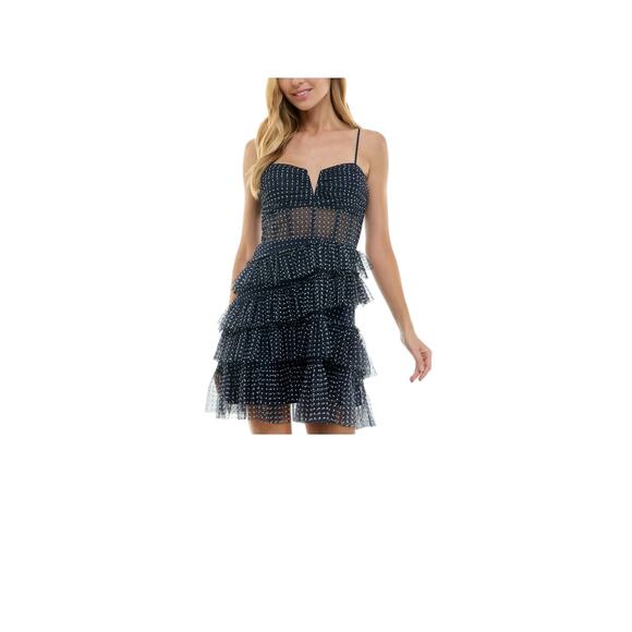 City Studios Dot-Print Tiered-MeshCorset Dress Size XXL - Picture 1 of 6
